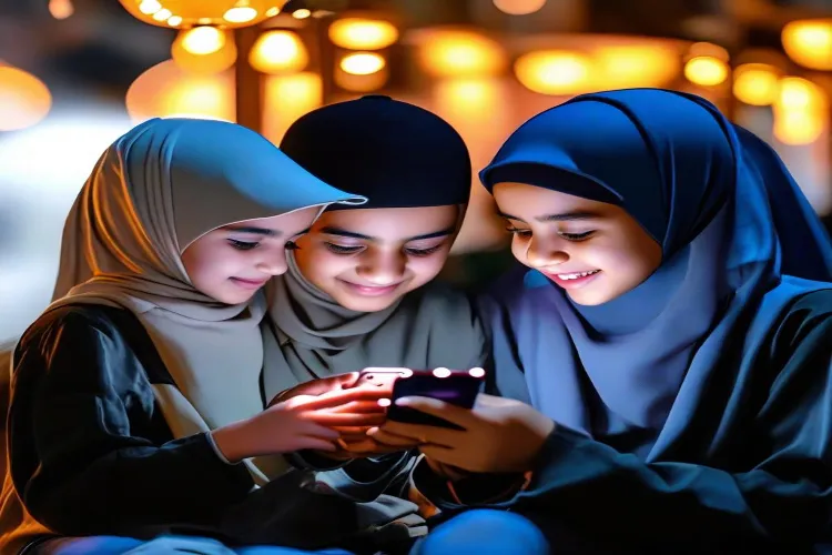 Children's transition to Islam through television/smartphones AI photo