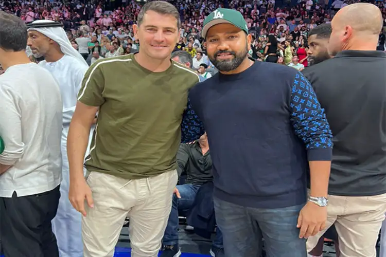 Team India skipper Rohit Sharma meets Spanish footballer Iker Casillas at NBA Abu Dhabi Games